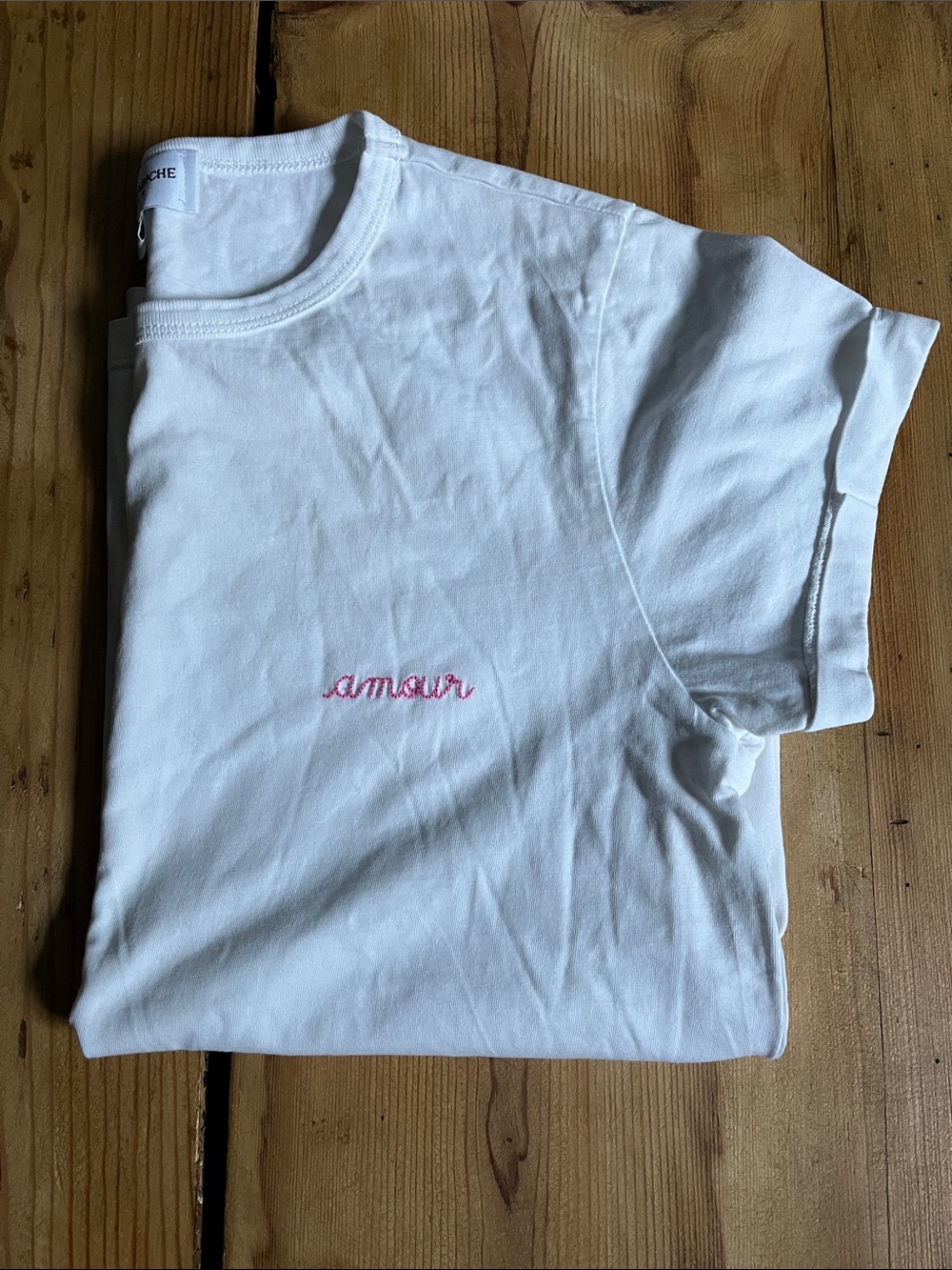 MASION LABICHE Paris XS White "Amour" Tee T-Shirt Fold Over Sleeve